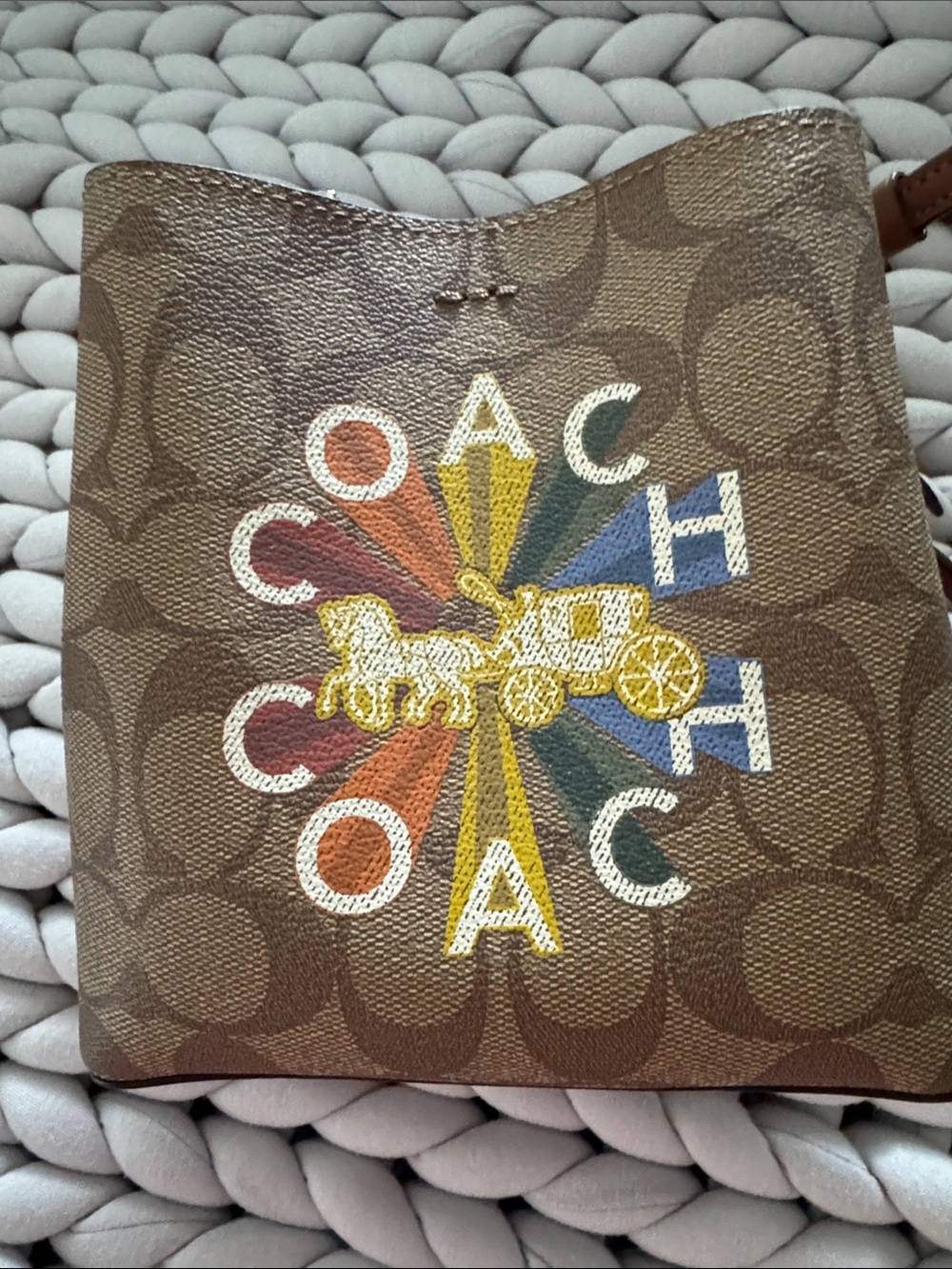 Coach Multicolor Logo Mini Town Bucket Bag Brown Signature Canvas Crossbody